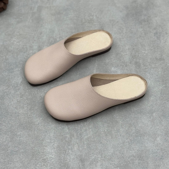 Women's Minimalist Leather Mules Vintage Round Toe Slip-on Clogs Barefoot-Friendly