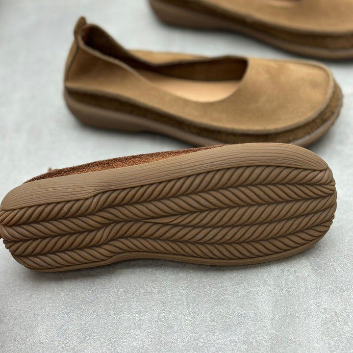 Women’s Minimalist Handmade Leather Slip-On Flats – Round Toe Casual Shoes