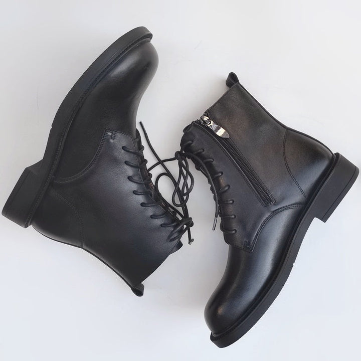 Women's Vintage Wide Toe Genuine Leather Ankle Boots – Handmade, Soft Sole, British Style