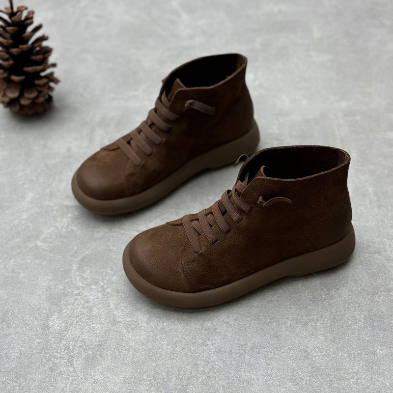 Women's Casual Leather Ankle Boots – Flat Comfortable Short Boots