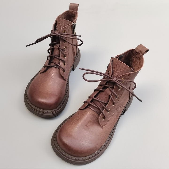 Wide-toe Box Handmade Genuine Leather Ankle Boots Casual Comfortable Women's Shoes