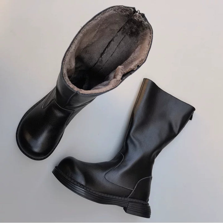 Women's Genuine Cowhide High Boots with Wide Toe Box Warm Lining Winter Style