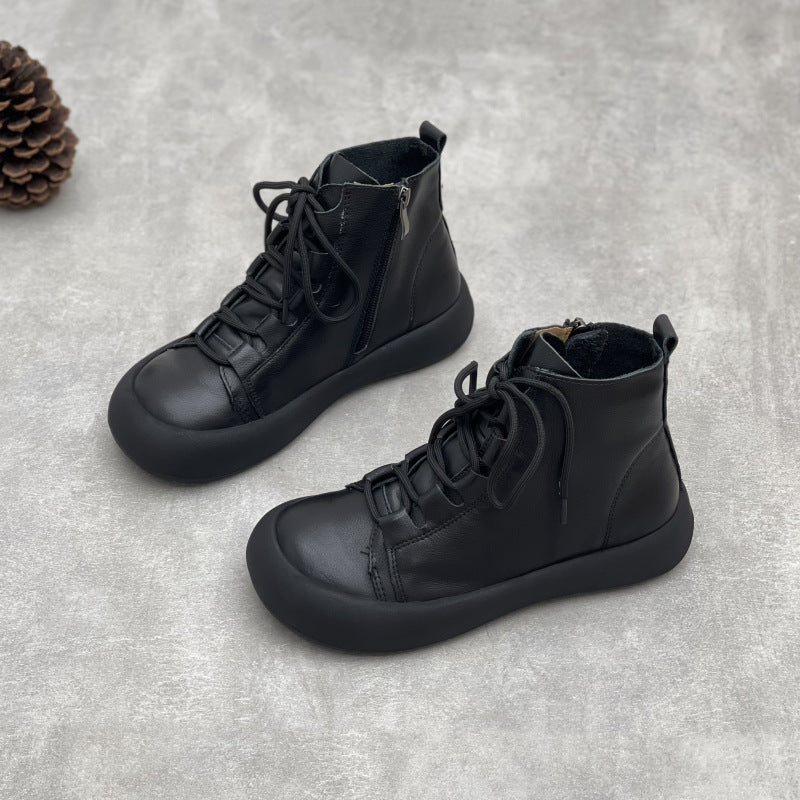 Comfortable Leather Zipper Ankle Boots – Women's Casual Short Shoes