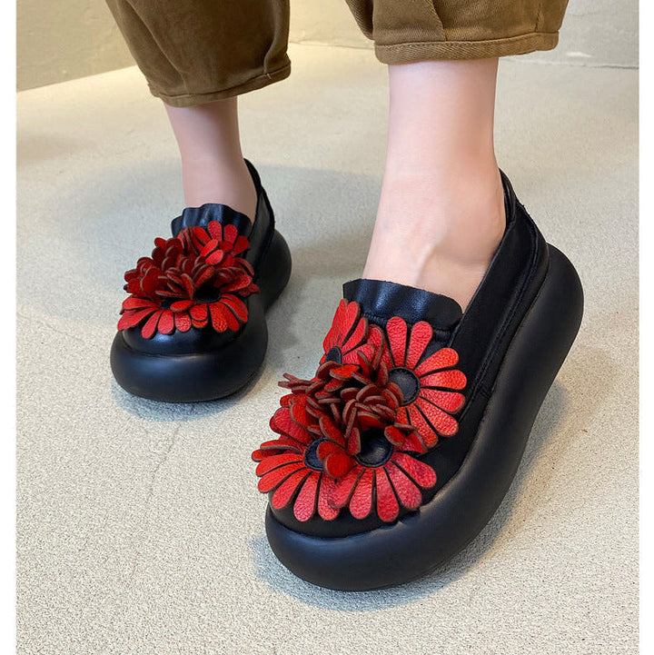 Women’s Handmade Leather Floral Ethnic Style Platform Shoes – Retro Casual Flats