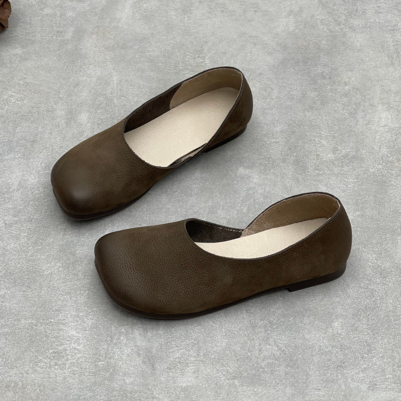 Women’s Handmade Leather Slip-On Flats – Asymmetric Comfortable Casual Shoes
