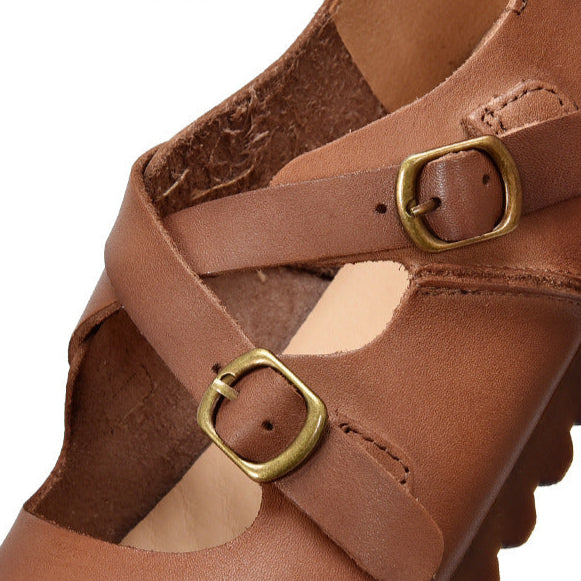 Women's Leather Flat Cross Strap Casual Shoes