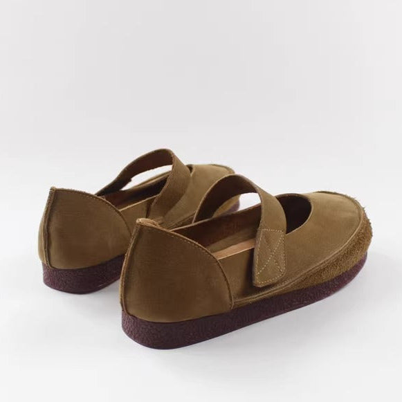 Women's Handmade Leather Patchwork V-Cut Velcro Flats