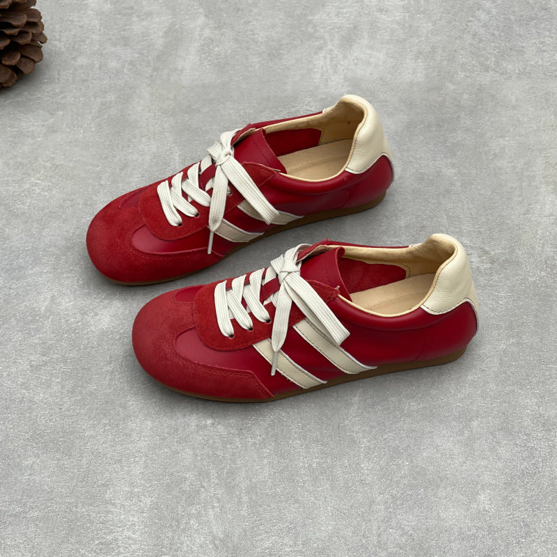 Women's Retro Leather Running Sneakers Vintage Lace-up Unlined Casual Trainer