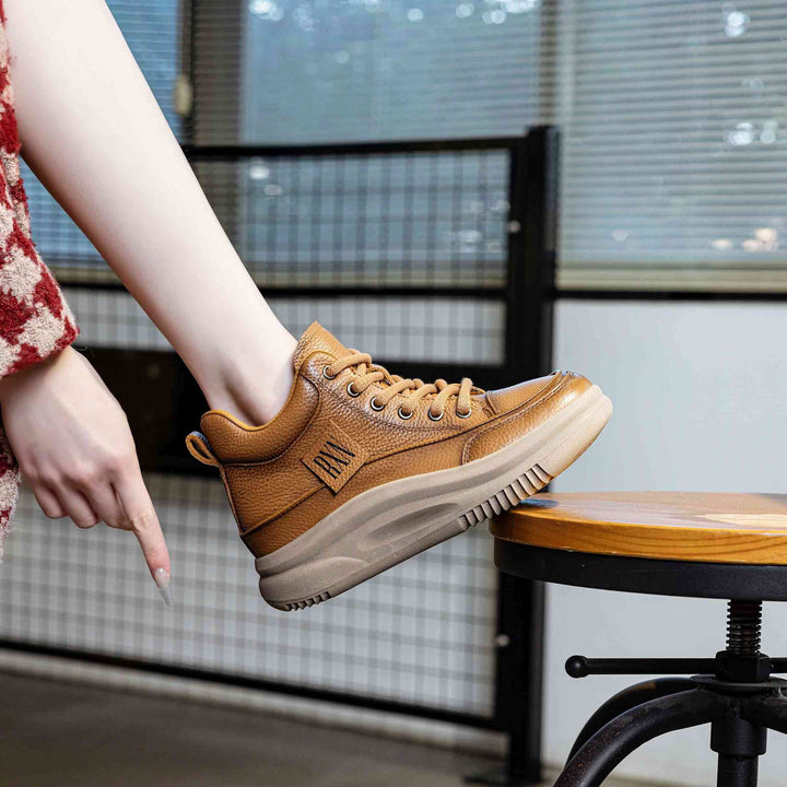 Women's Leather Lace-up Casual Platform Walking Shoes High-top Sneakers