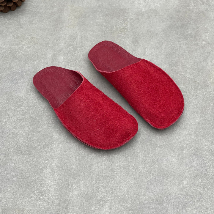 Women's Leather Closed Toe Mules Retro Slip-on Flats Slippers Vintage Slide Summer