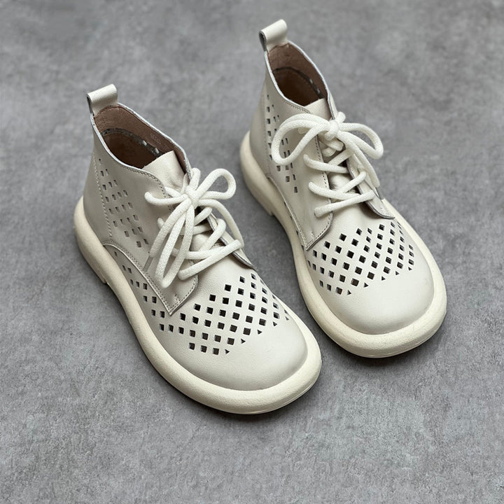 Women's Summer Leather Hole Hollow Out Lace Up Flat Sandal Boots