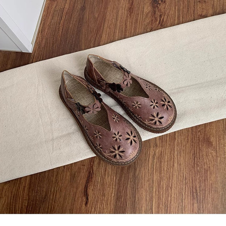 Women's Summer Breathable Flower Hollow Out Flat Literary Style Sandals