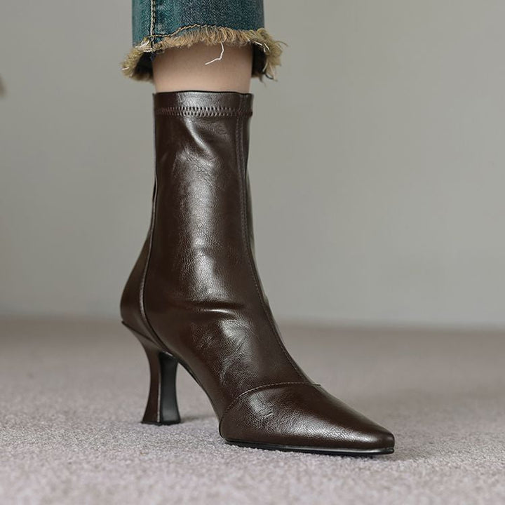 Women's Pointed-Toe Slim Ankle Boots - Kitten Heel & Back Zipper