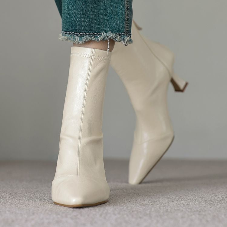 Women's Pointed-Toe Slim Ankle Boots - Kitten Heel & Back Zipper