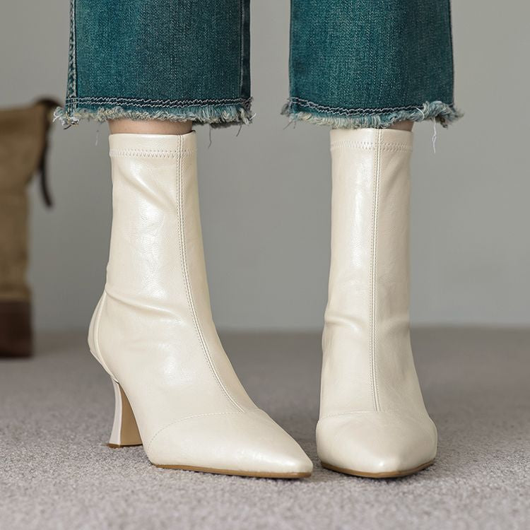 Women's Pointed-Toe Slim Ankle Boots - Kitten Heel & Back Zipper