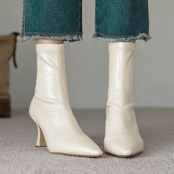 Women's Pointed-Toe Slim Ankle Boots - Kitten Heel & Back Zipper