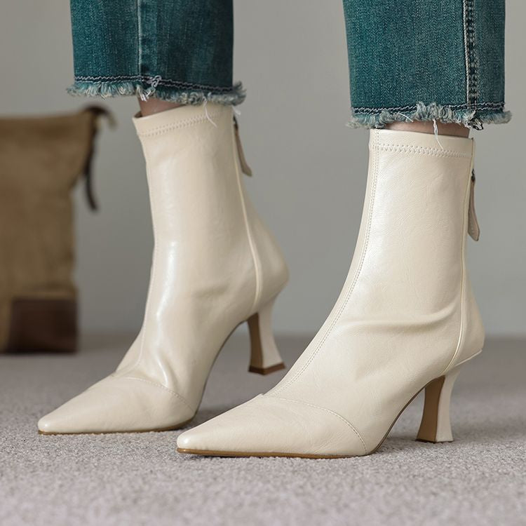 Women's Pointed-Toe Slim Ankle Boots - Kitten Heel & Back Zipper