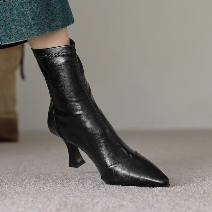 Women's Pointed-Toe Slim Ankle Boots - Kitten Heel & Back Zipper