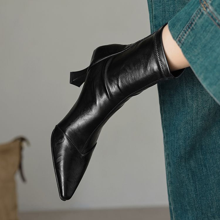 Women's Pointed-Toe Slim Ankle Boots - Kitten Heel & Back Zipper