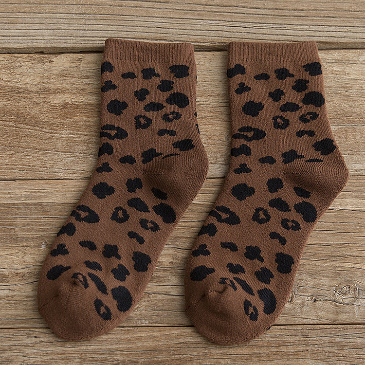 3 Pcs Spotted Leopard Print Socks Cotton Thickened Warm Women's Socks
