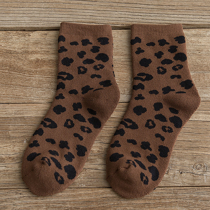 3 Pcs Spotted Leopard Print Socks Cotton Thickened Warm Women's Socks