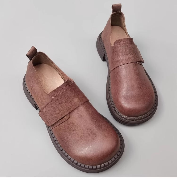 British Style Women's Loafers - Wide Fit & Big Toe Box Velcro Genuine Leather