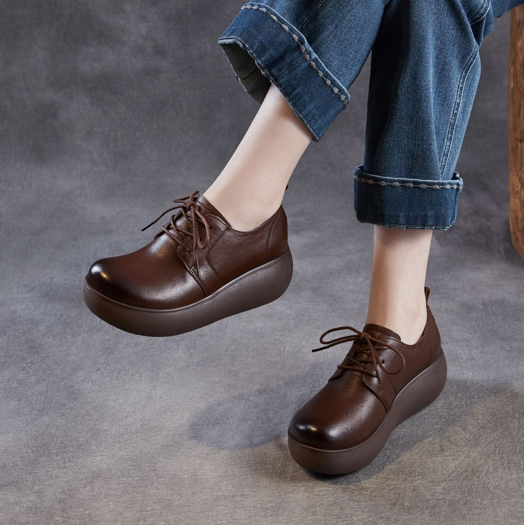 Women's Leather Platform Sneakers - Ultra-Lightweight EVA Sole