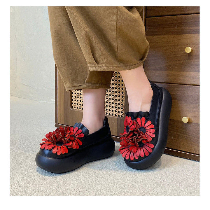 Women’s Handmade Leather Floral Ethnic Style Platform Shoes – Retro Casual Flats