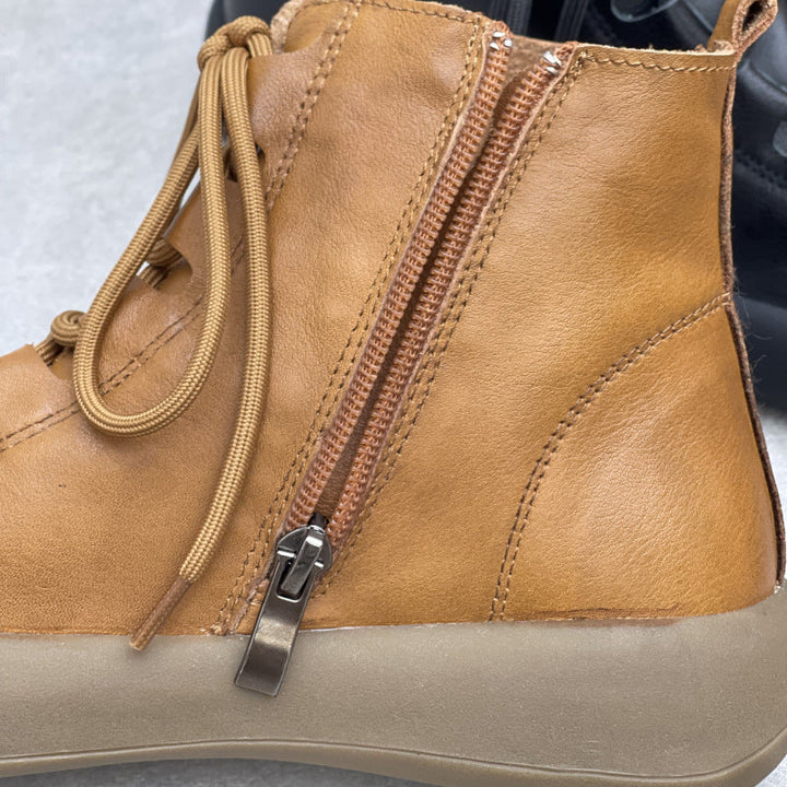 Comfortable Leather Zipper Ankle Boots – Women's Casual Short Shoes