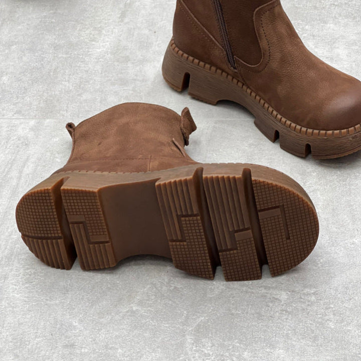 Women's Leather Side Zipper Platform Boots – Comfortable & Casual