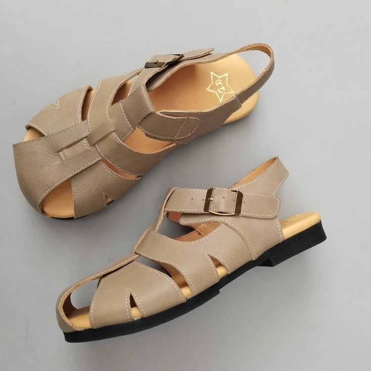 Women's Wide-Fit Leather Sandals – Non-Slip, Comfortable & Casual for Summer