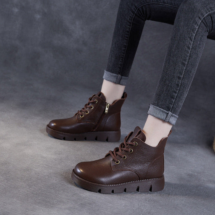 Women’s Handmade Leather Lace-Up Ankle Boots – Soft Sole Winter Shoes