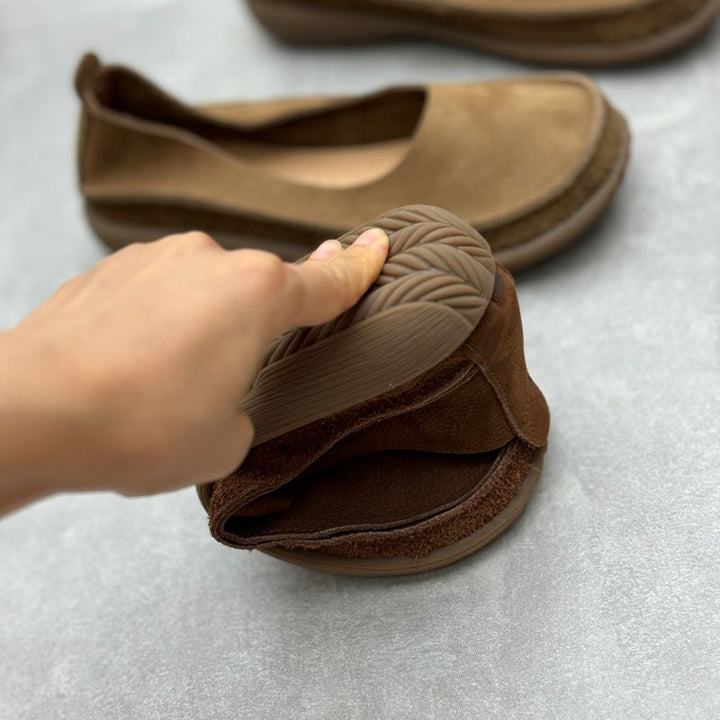 Women’s Minimalist Handmade Leather Slip-On Flats – Round Toe Casual Shoes