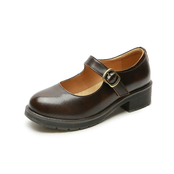 Mary Janes Shoes Women Leather Chunky Uniform Dress Shoes