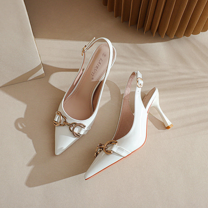Women's Pointed Toe Metal Buckle Decoration Fine High Heeled Sandals