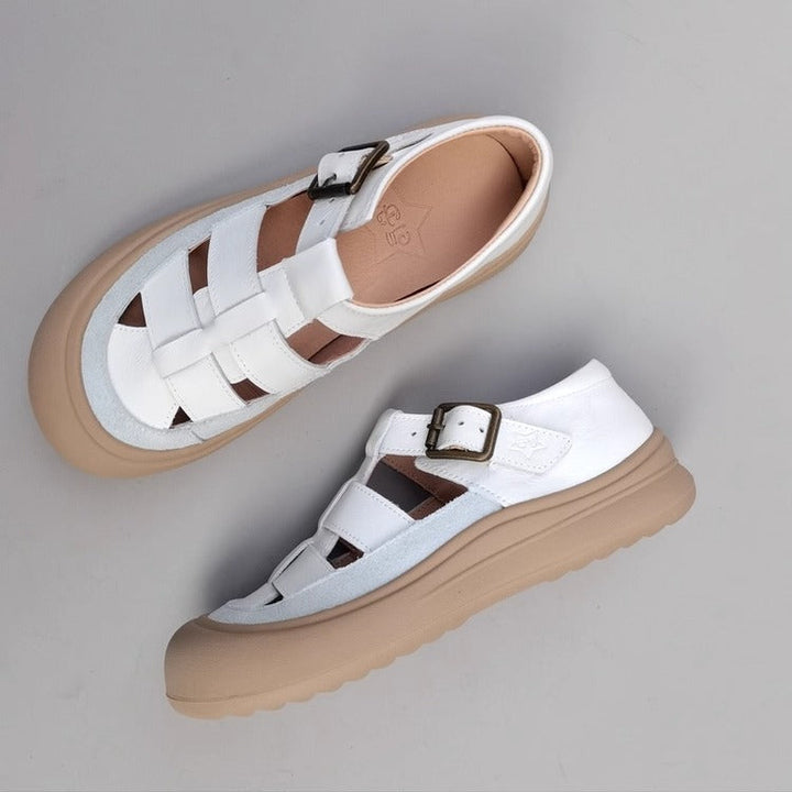 Women's Genuine Leather Closed-Toe Woven Sandals – Soft Sole & Casual Style