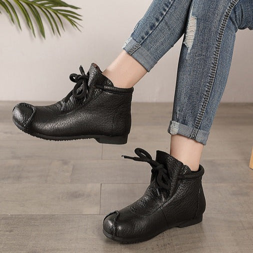 Women's Vintage Ankle Boots Round Head Flat Leather Boots