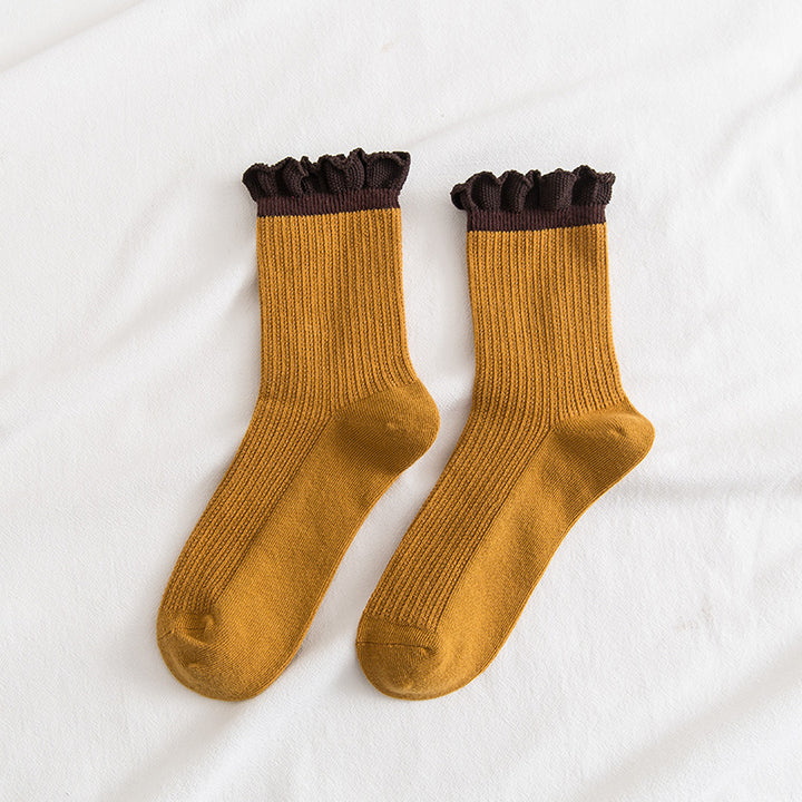 3 Pairs Ruffled Vintage Cotton Socks Women's Socks