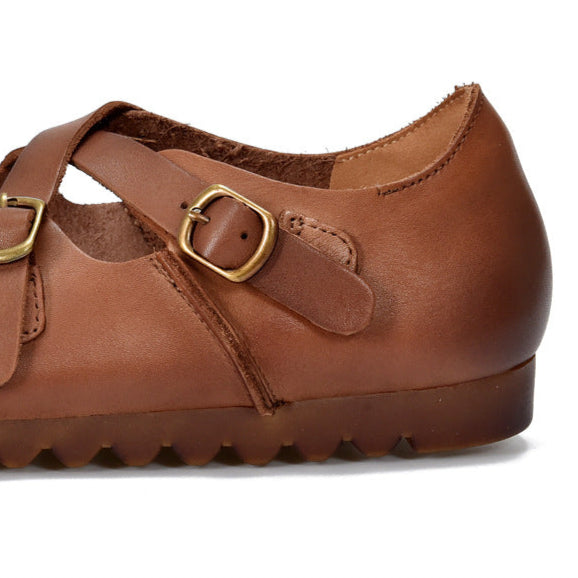 Women's Leather Flat Cross Strap Casual Shoes