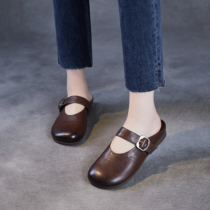 Women's Leather Mary Jane Mules – Round Toe & Comfort Fit