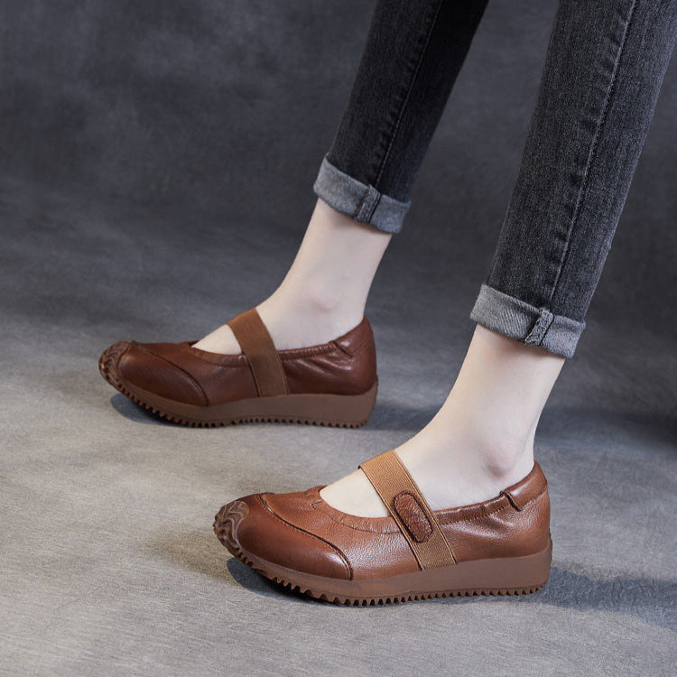 Women's Elastic Comfort Loafers - Genuine Leather Flat with Soft Sole