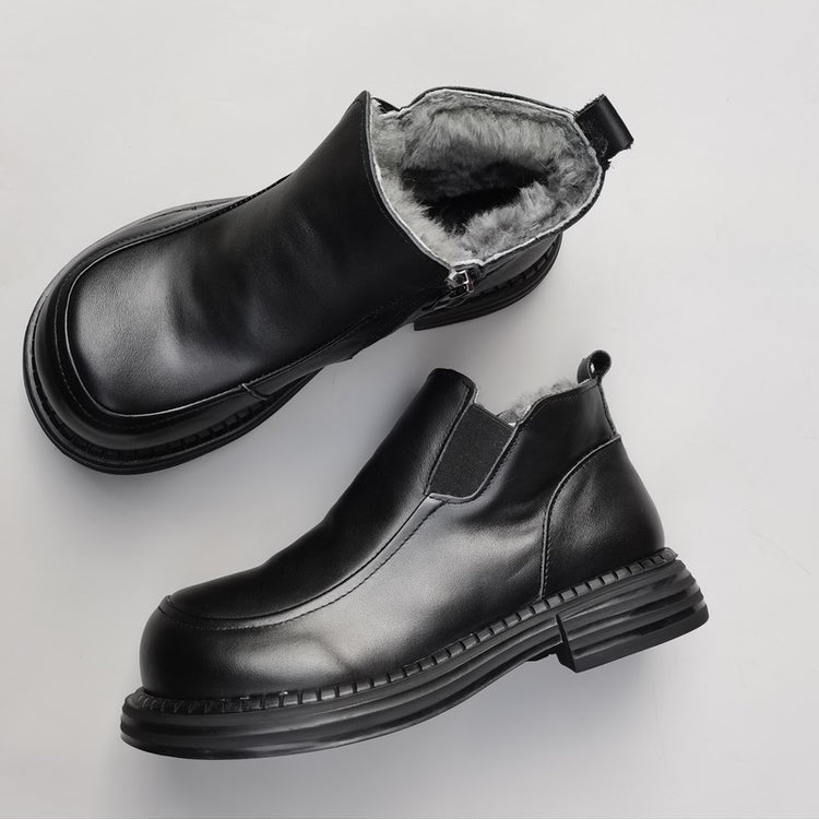 Women's British-Style Wide Toe Derby Boot – Wool Plush, Comfortable Fit