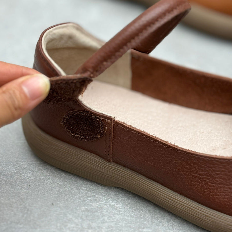 Women's Leather Handmade Soft Sole Round Toe Mary Jane Shoes