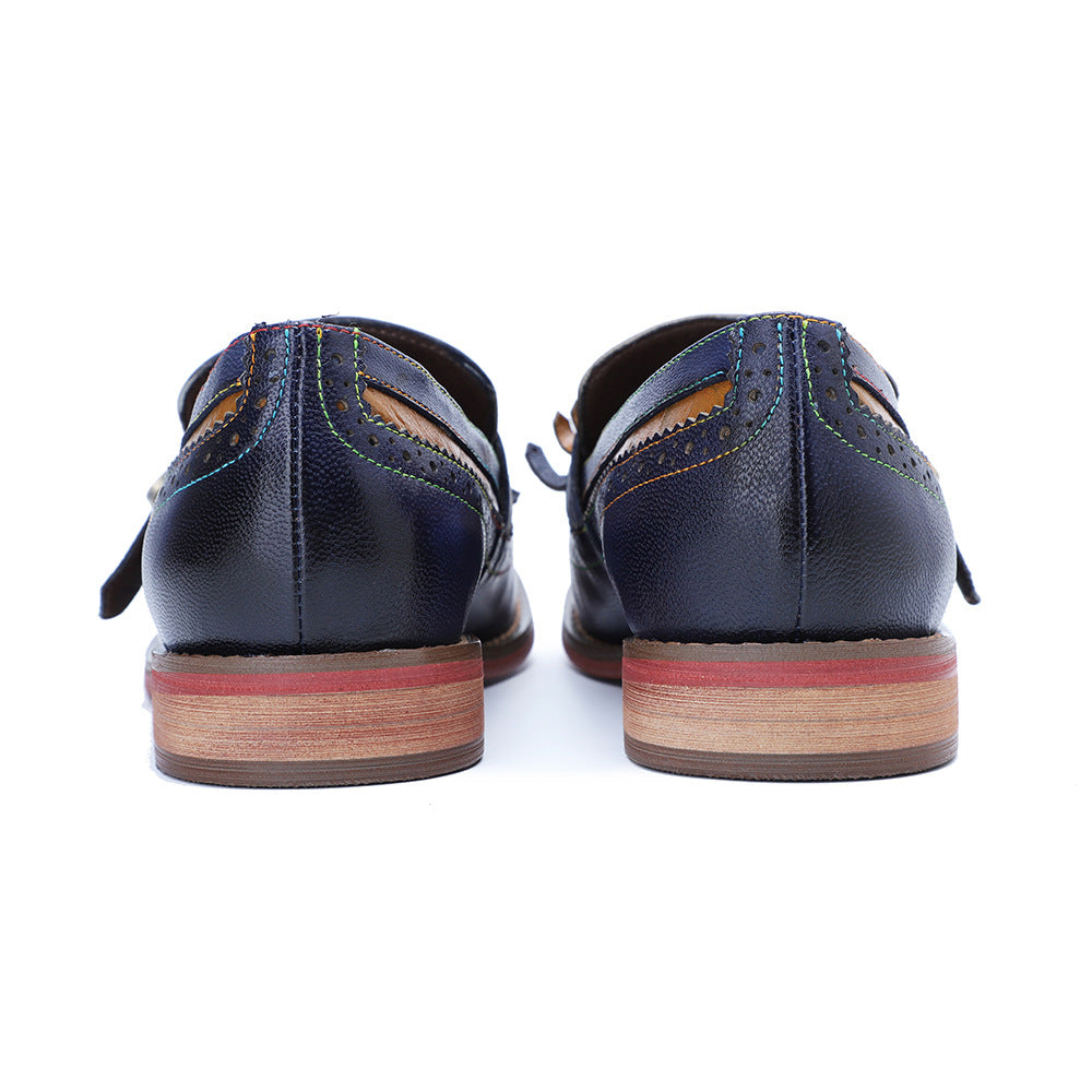 Women's Handmade Vintage Leather Kiltie Fringe Loafers Brogue Slip On Flat Shoes