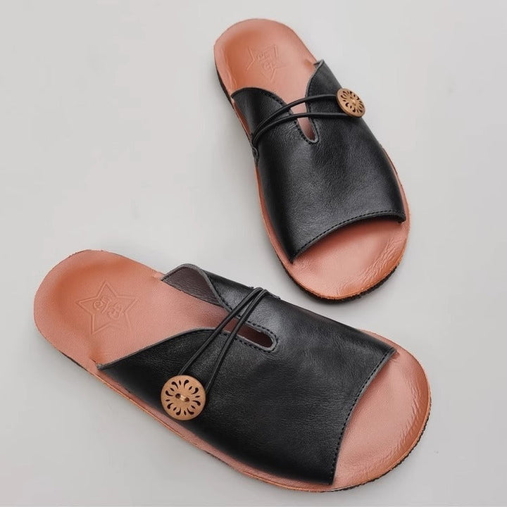 Women's Summer Leather Open Toe Niche Mule Shoes Sandals