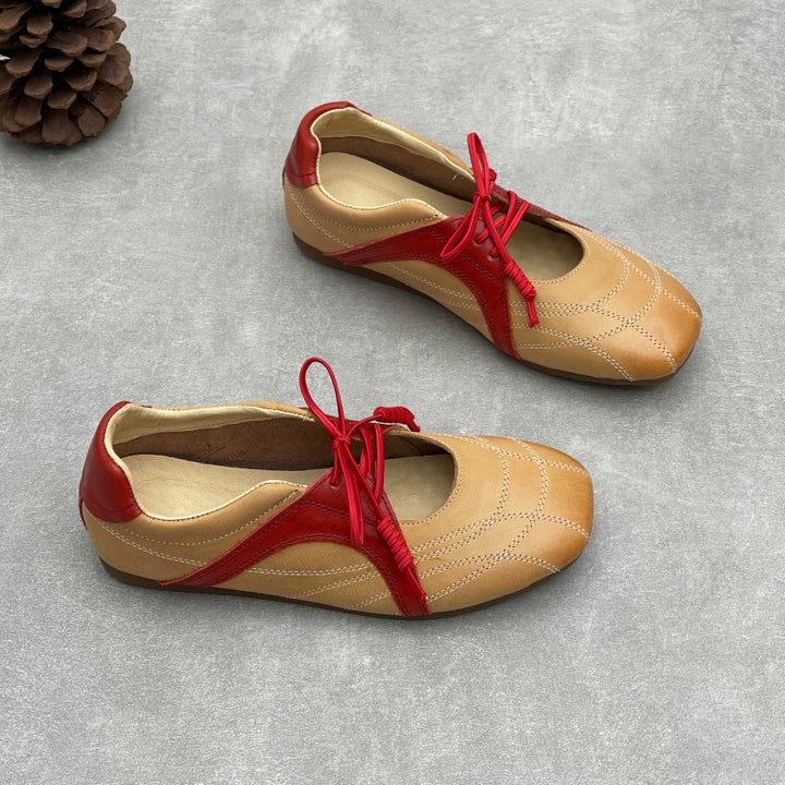 Womens Retro Leather Lace-up Mary Jane Flats Vintage Casual Walking Shoes