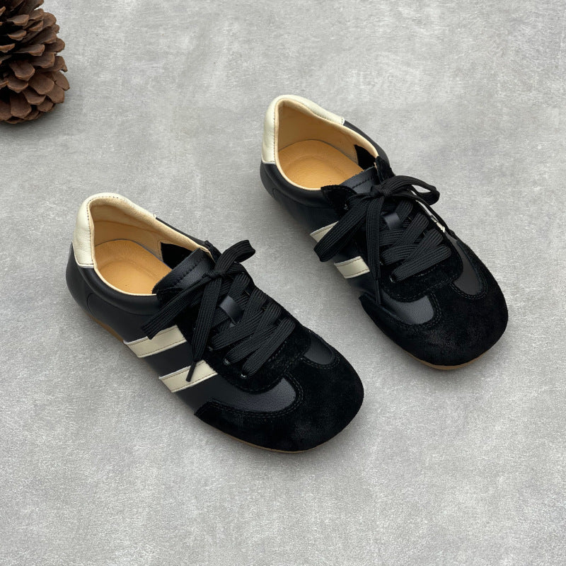 Women's Retro Leather Running Sneakers Vintage Lace-up Unlined Casual Trainer