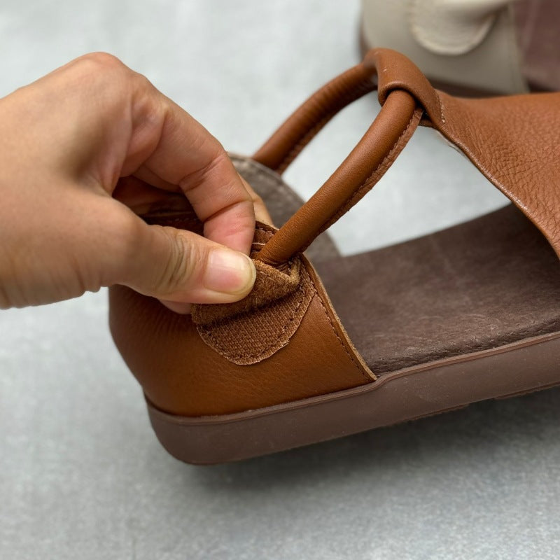 Women’s Handmade Soft Leather Open Toe Sandals – Retro Velcro Casual Shoes