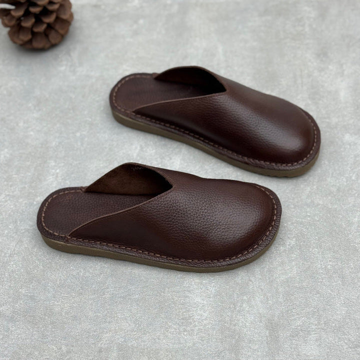 Minimalist V-Cut Cowhide Summer Mules Women's Leather Zen Flat Summer Slides
