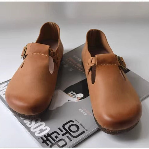 Women's Wide Round-Toe Genuine Leather Soft Flat Casual Shoes